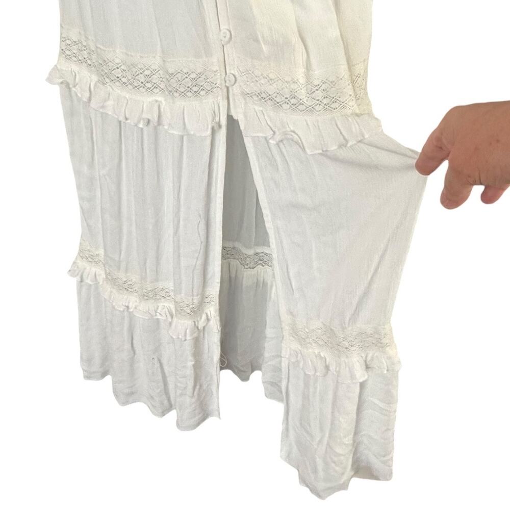 MABLE Crochet Lace Tiered Maxi Dress Womens S/M Ivory Beach Bride Boho Flowy NEW - Picture 5 of 8